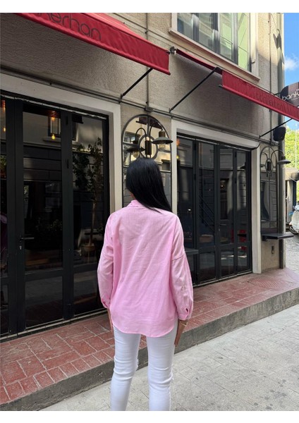 Pembe Oversize Pamuk Karışımlı Cepli Gömlek fiyatları