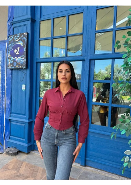 Bordo Pamuk Polyester Parçalı Gömlek indirimleri