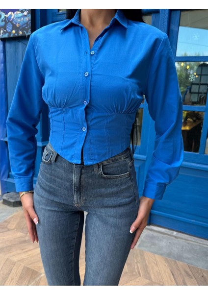 Saks %100 Polyester Parçalı Desenli Gömlek