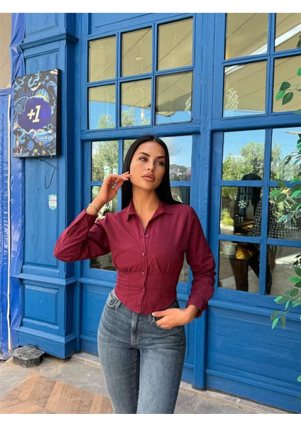Bordo Pamuk Polyester Parçalı Gömlek modelleri