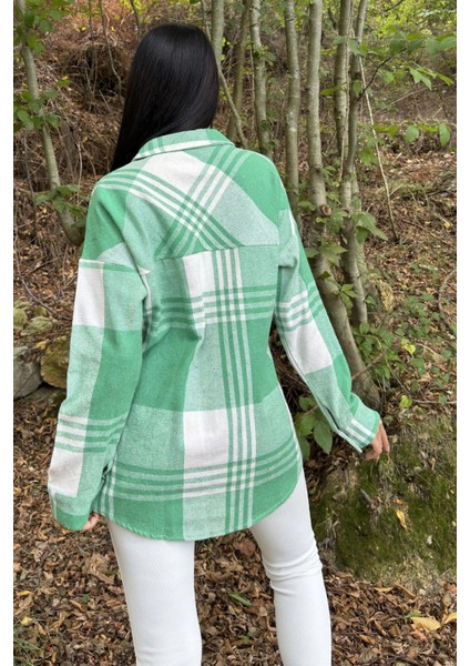 Yeşil Çift Cepli, Ekose Desenli, Rahat Kalıp, Salaş Kaşe Gömlek indirimleri