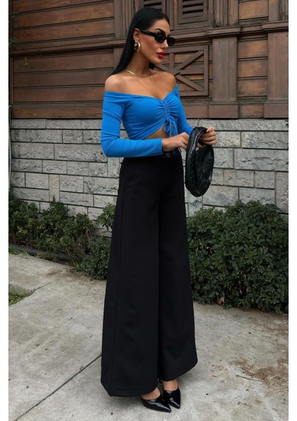 Kadın Siyah Dokuma Oversize Palazzo Pantolon fiyatları