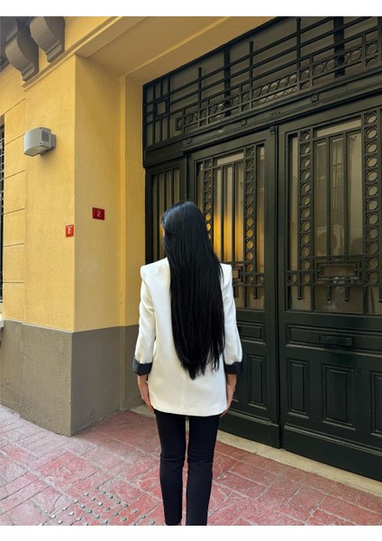 Beyaz Polyester Keten Düğmeli Ceket modelleri