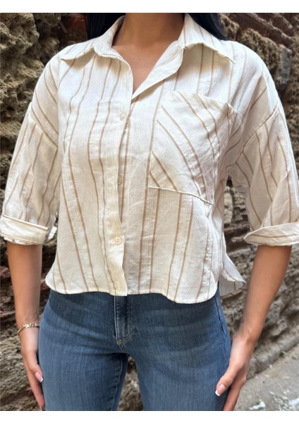Vizon Çizgili Cepli Gömlek Kumaş Gömlek