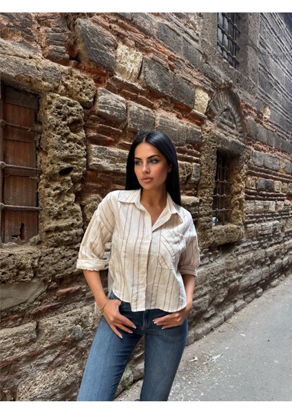 Vizon Çizgili Cepli Gömlek Kumaş Gömlek fırsatları
