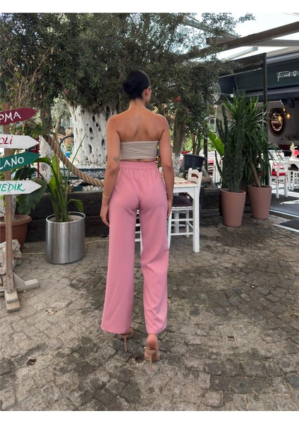 Pudra Likralı Palazzo Pantolon modelleri