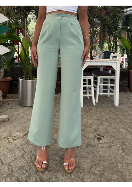 Mint Likralı Palazzo Pantolon