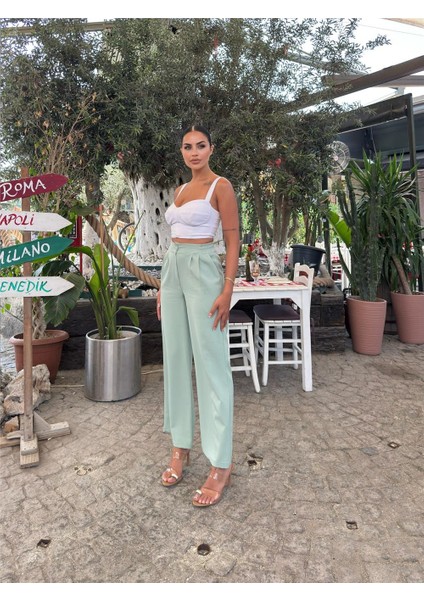 Mint Likralı Palazzo Pantolon fiyatları