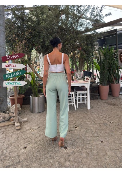 Mint Likralı Palazzo Pantolon modelleri