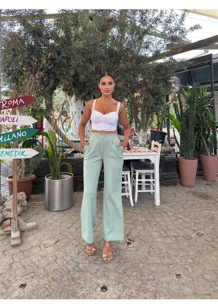 Mint Likralı Palazzo Pantolon indirimleri