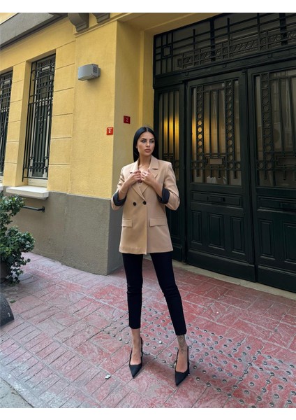 Bej Iki Düğmeli Polyester Keten Ceket modelleri