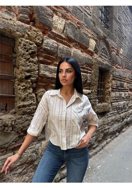 Vizon Çizgili Cepli Gömlek Kumaş Gömlek indirimleri