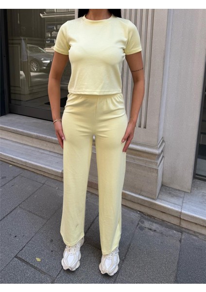 Sarı Modal Doku Elastan Palazzo Takım