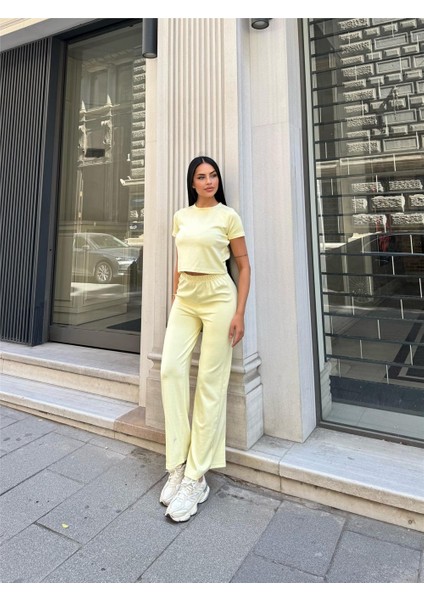 Sarı Modal Doku Elastan Palazzo Takım indirimleri
