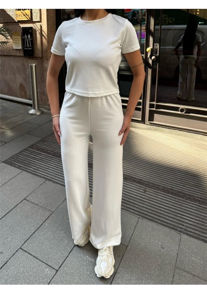 Beyaz Palazzo Modal Polyester Keten Takım