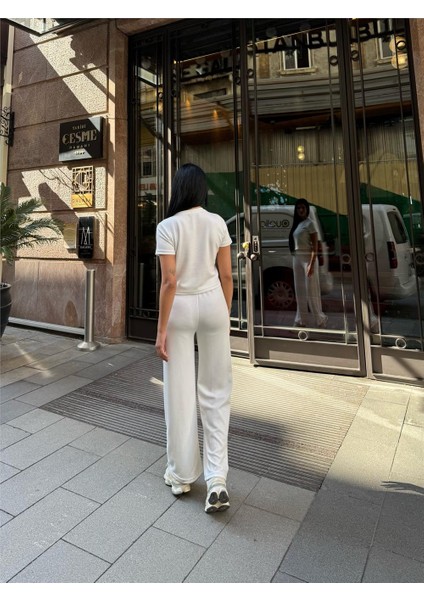 Beyaz Palazzo Modal Polyester Keten Takım modelleri