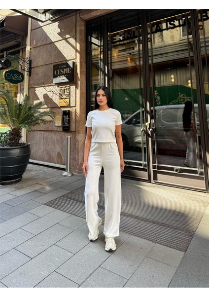 Beyaz Palazzo Modal Polyester Keten Takım indirimleri