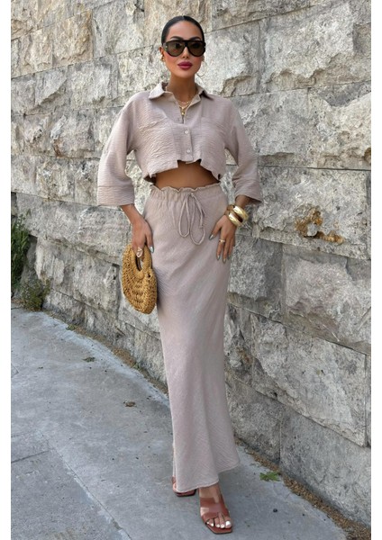 Kadın Vizon Keten Uzun Düz Ikili Takım indirimleri