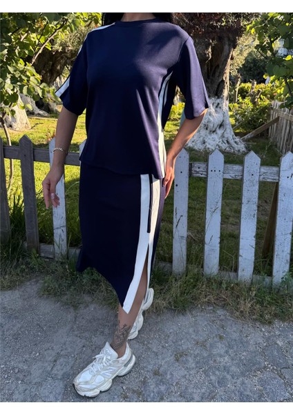 Laci %100 Pamuk Yandan Çizgili Midi Takım