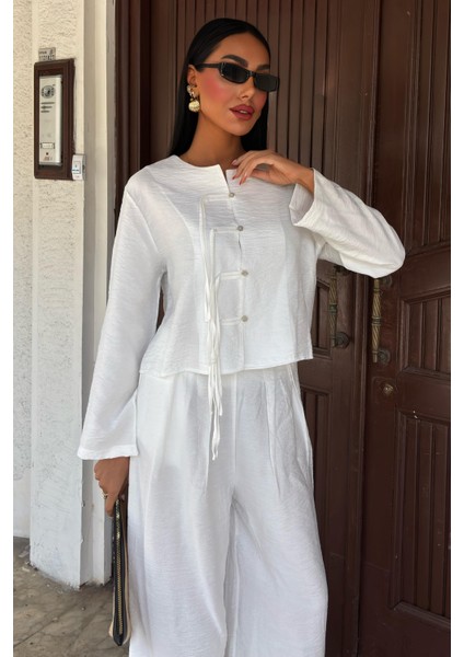 Kadın Beyaz Keten Oversize Uzun Ikili Takım fiyatları