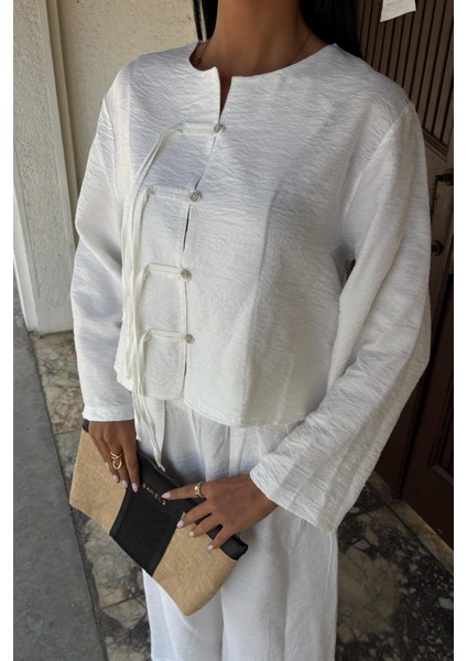 Kadın Beyaz Keten Oversize Uzun Ikili Takım modelleri