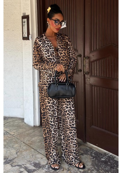 Kadın Camel Uzun Kol Animal Desen Dokuma Polo Takım indirimleri