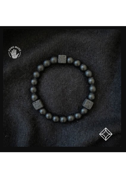 Küp Lav Taşı ve Mat Oniks Doğal Taş Bileklik