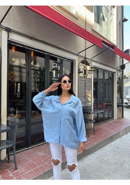 Mavi Pamuk Cepli Düşük Gömlek fırsatları