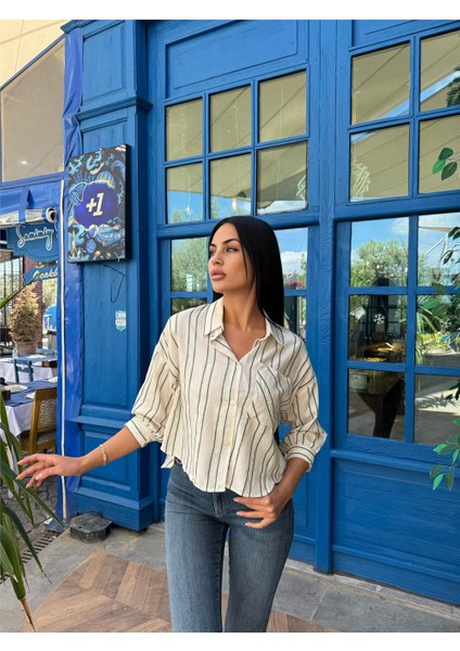 Yeşil Çizgili Pamuklu Cepli Gömlek modelleri