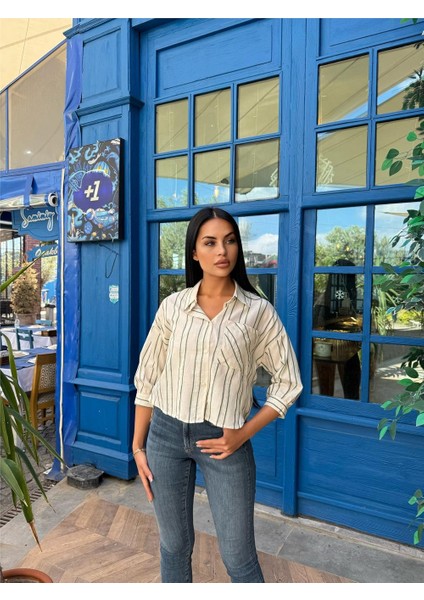 Yeşil Çizgili Pamuklu Cepli Gömlek fırsatları