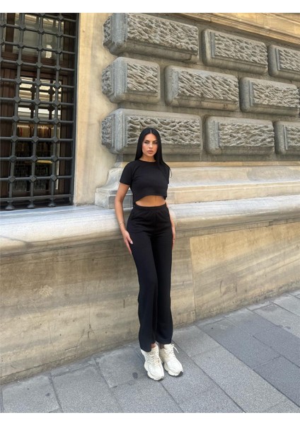 Siyah Modal Polyester Dokulu Bisiklet Yaka Takım modelleri