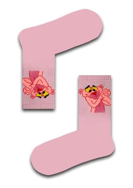 Pembe Panter Desenli Unisex Atletik Çorap