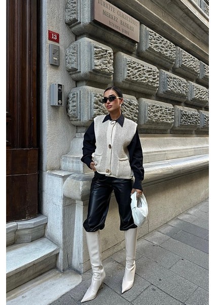 Kadın Taş Akrilik Triko Kolsuz Hırka