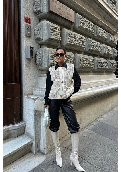 Kadın Taş Akrilik Triko Kolsuz Hırka fırsatları