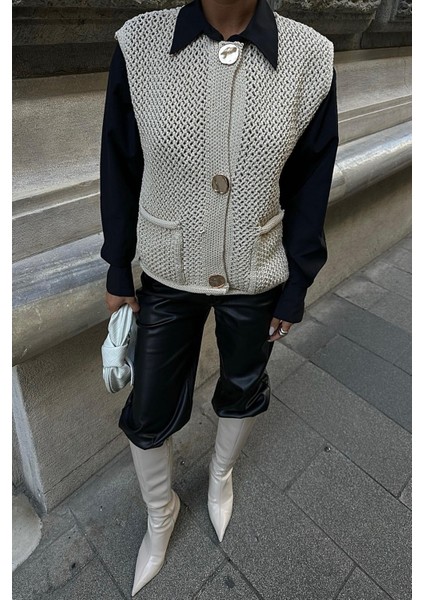 Kadın Taş Akrilik Triko Kolsuz Hırka indirimleri