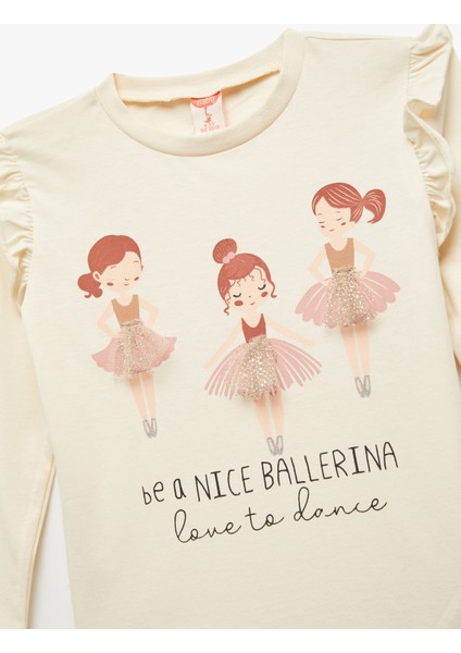 Balerin Baskılı Uzun Kollu Bisiklet Yaka Pamuklu Tişört modelleri