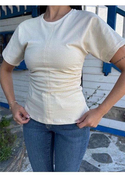 Taş Viskon Karışımlı Yandan Büzgülü Bluz