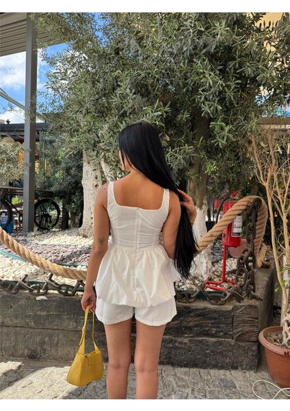 Beyaz Pamuk Polyester Kare Yaka Balon Bluz fiyatları