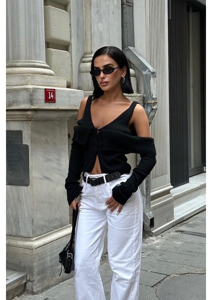 Kadın Siyah Kruvaze Triko Kısa Hırka indirimleri