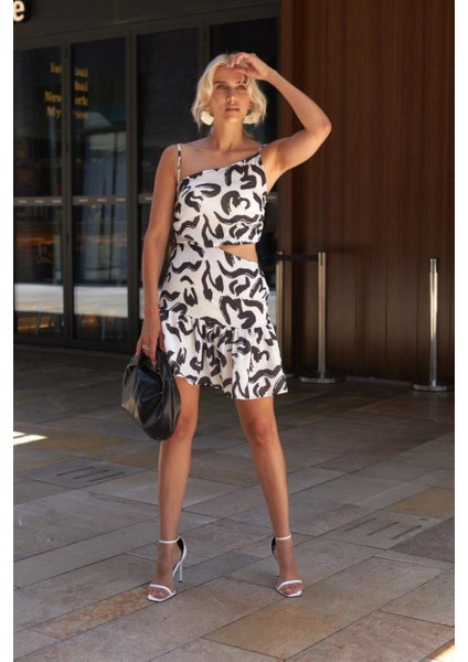 Kadın Multi Cotton Asimetrik Desenli Mini Elbise indirimleri