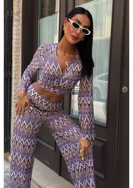 Kadın Lila Desenli Polyester Uzun Kolsuz Takım modelleri