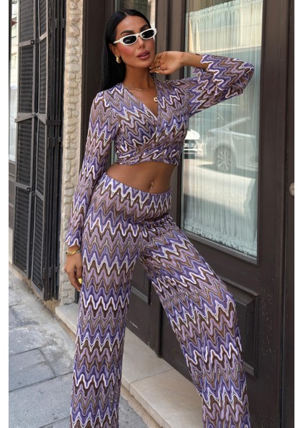 Kadın Lila Desenli Polyester Uzun Kolsuz Takım fırsatları