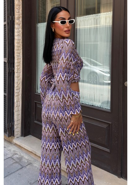 Kadın Lila Desenli Polyester Uzun Kolsuz Takım indirimleri