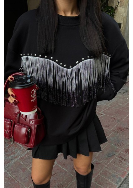 Kadın Siyah Pamuk Uzun Kol Sweatshirt indirimleri