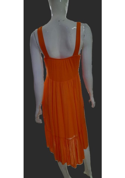 Italyan Turuncu Dantel Detaylı Askılı Kısa Elbise fırsatları