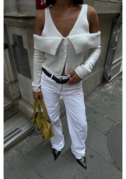 Kadın Ekru Kruvaze Triko Uzun Kollu Hırka fiyatları