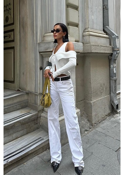 Kadın Ekru Kruvaze Triko Uzun Kollu Hırka fırsatları