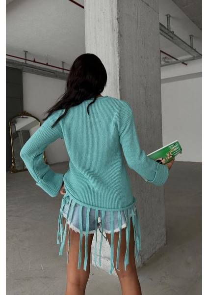 Kadın Mint Bisiklet Yaka Triko Slim Kazak fırsatları