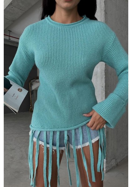 Kadın Mint Bisiklet Yaka Triko Slim Kazak indirimleri