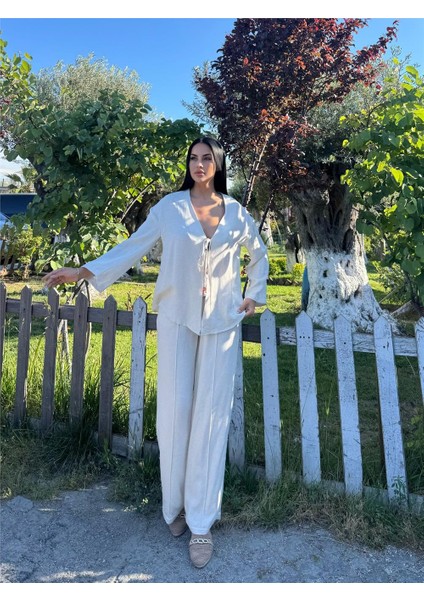 Taş Renk Bağlamalı Saten Kruvaze Takım modelleri